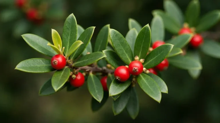 Liście i nasiona ciśnia pospolitego (Taxus baccata) - niebezpieczne rośliny domowe. Zdjęcie makro zielonych igieł i czerwonych jagód ciśnia.