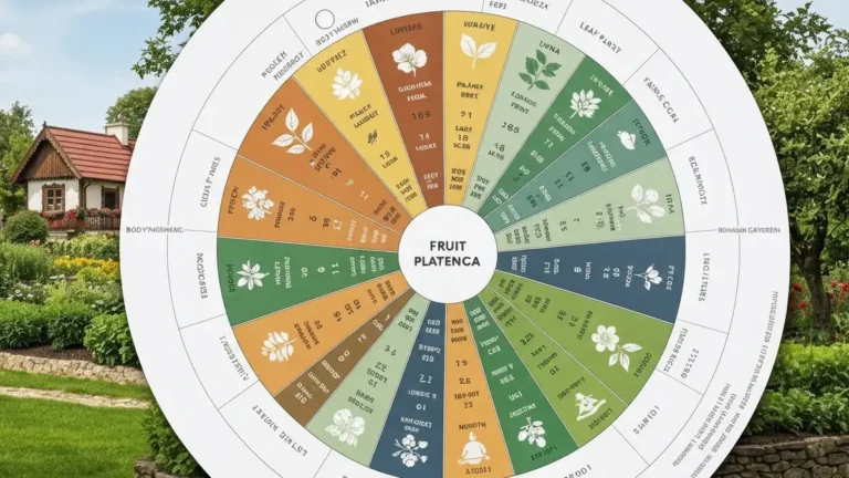 Kalendarz biodynamiczny z zaznaczonymi dniami korzeniowymi, liściowymi, owocowymi i kwiatowymi oraz symbolami faz Księżyca