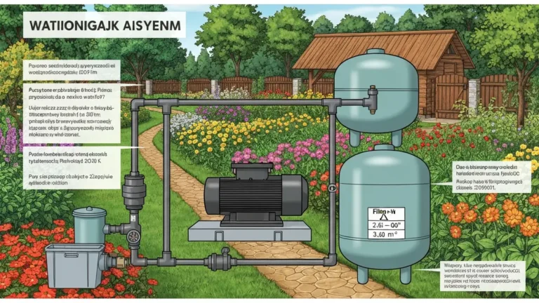 Instalacja systemu nawadniania ze studni głębinowej w ogrodzie – schemat przewodów, pompy i zbiornika wyrównawczego