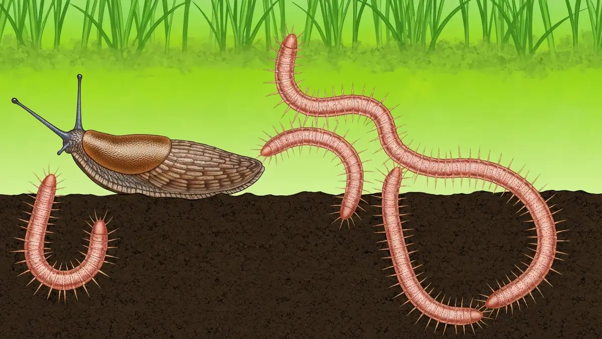 Nicienie Phasmarhabditis atakujące śliwę w glebie - ilustracja biologicznego zwalczania ślimaków w ogrodzie