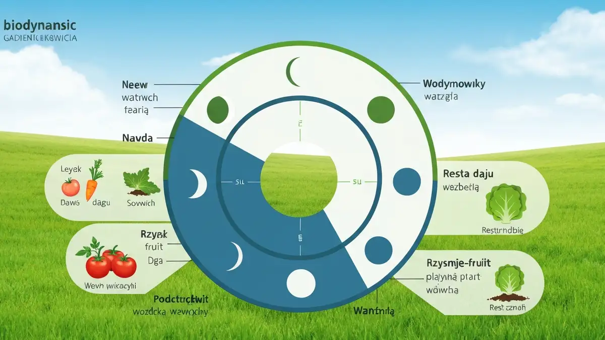 Diagram faz Księżyca i dni biodynamiczne w kalendarzu ogrodnika - nów, rosnący, pełnia, malejący