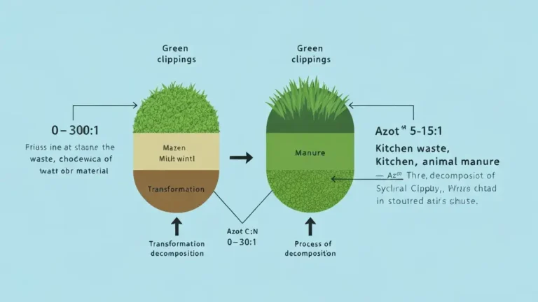 Diagram proporcji węgla do azotu (C:N) w kompoście - materiały bogate w węgiel i azot ułożone warstwami